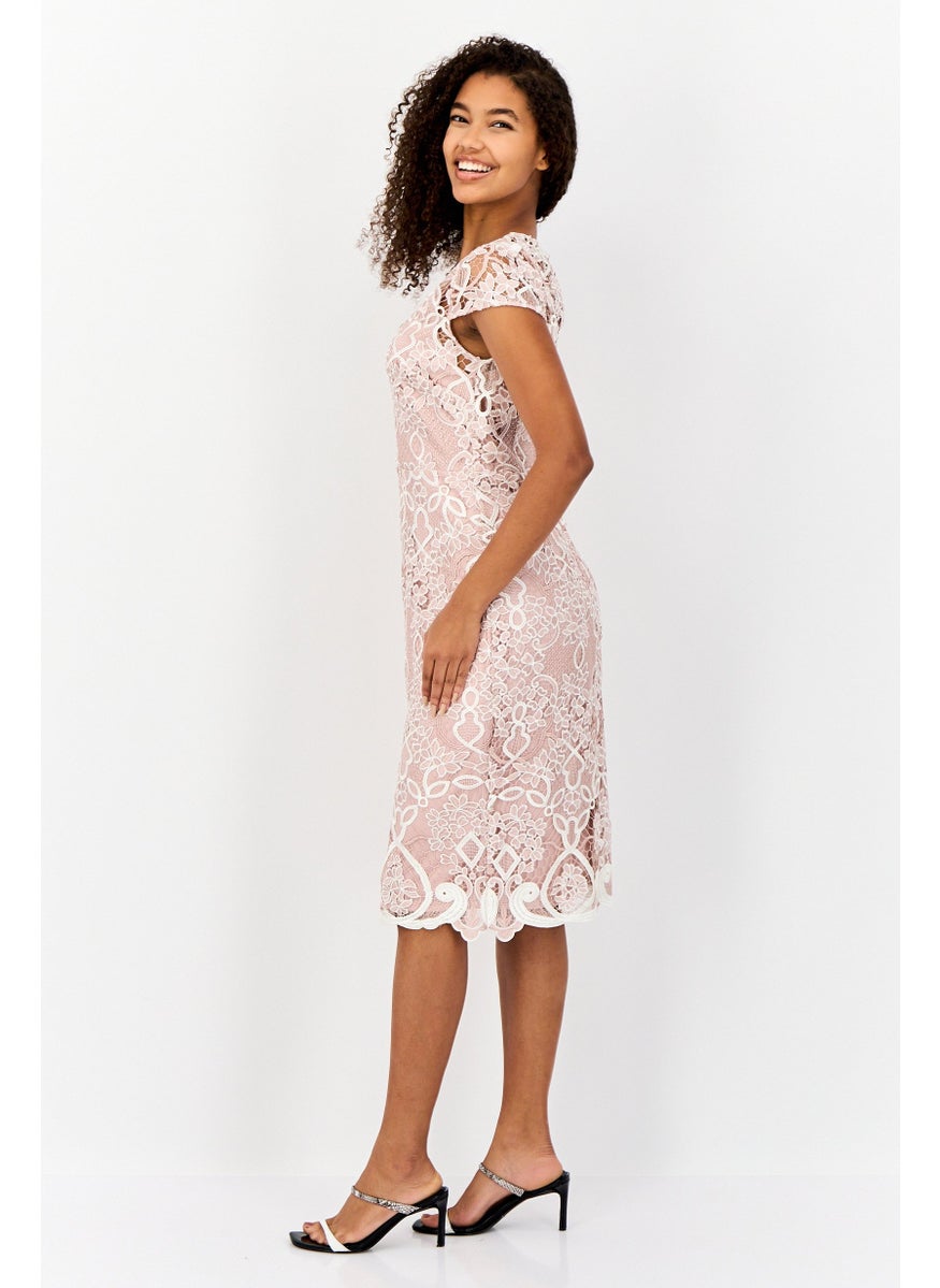 Women Embroidered Mini Dress, Rose Gold
