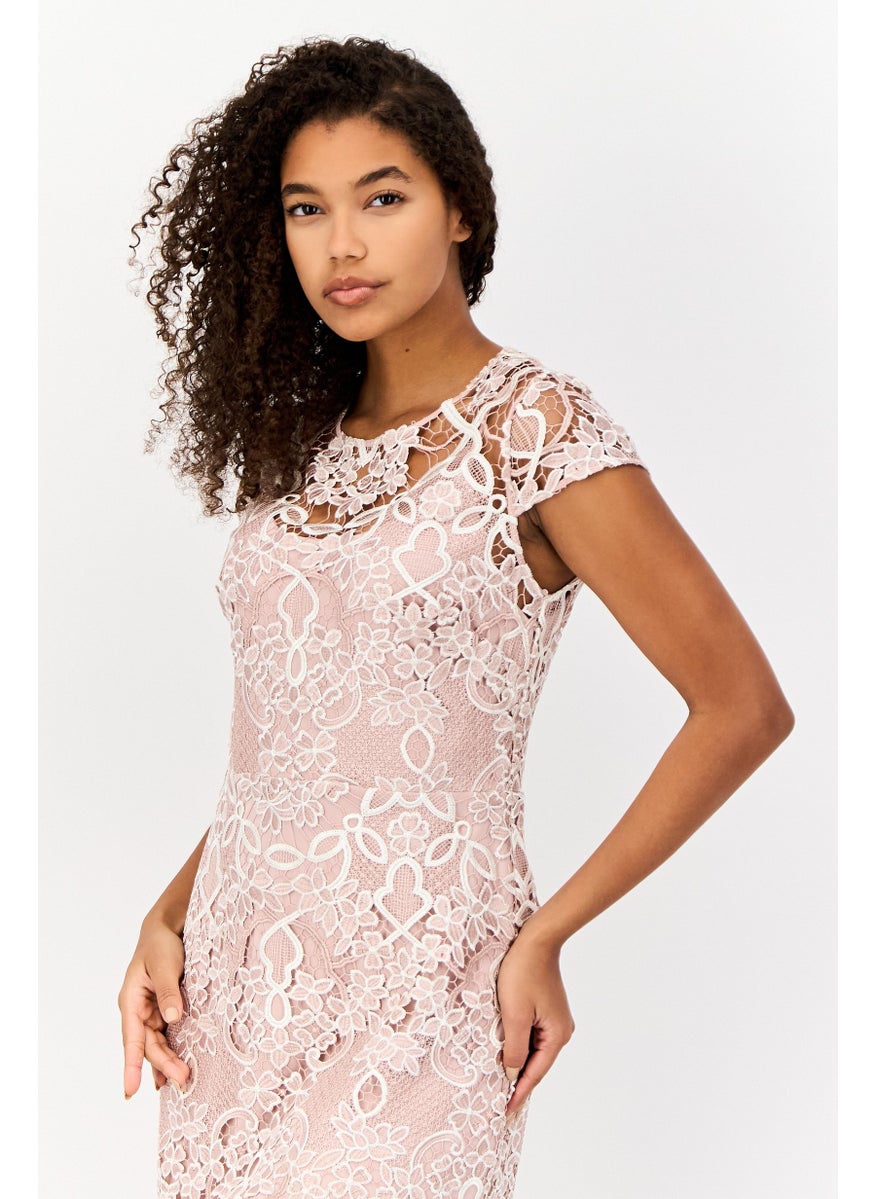 Women Embroidered Mini Dress, Rose Gold