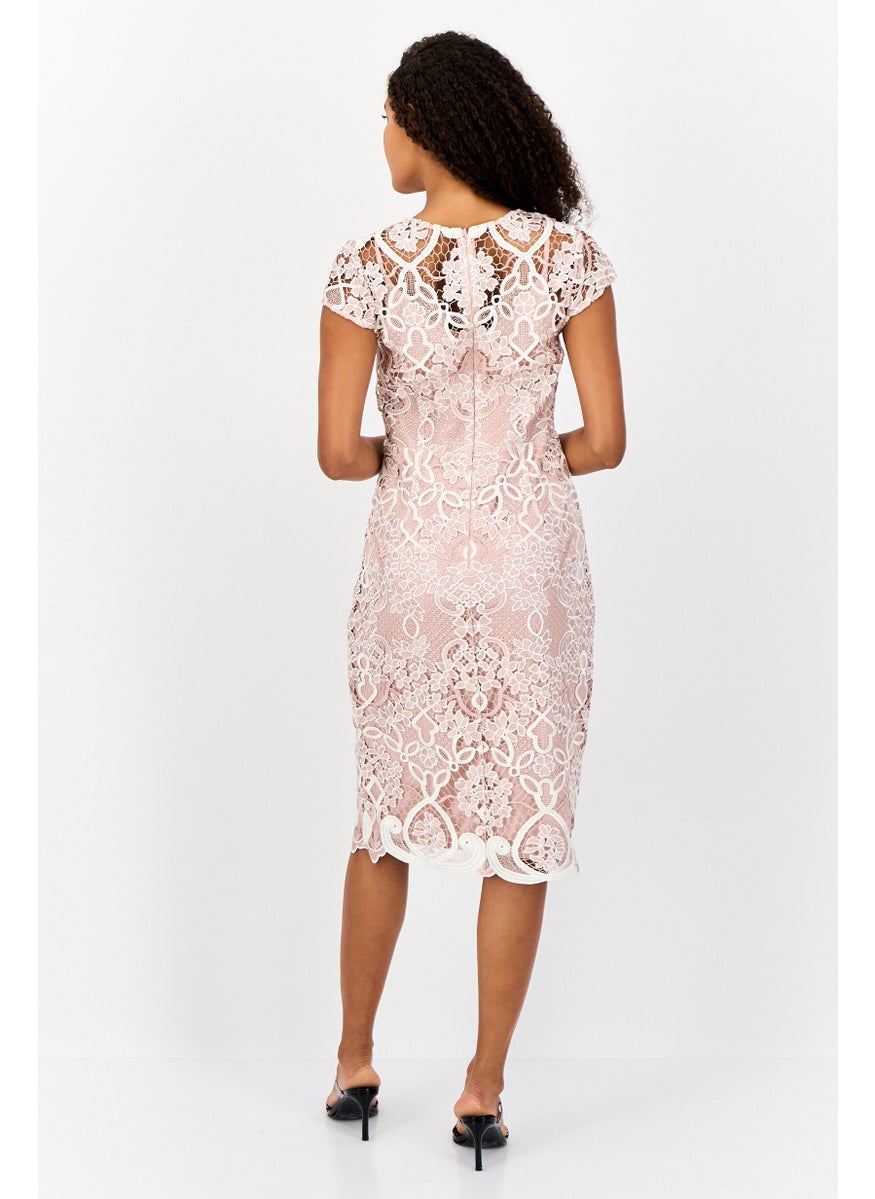Women Embroidered Mini Dress, Rose Gold