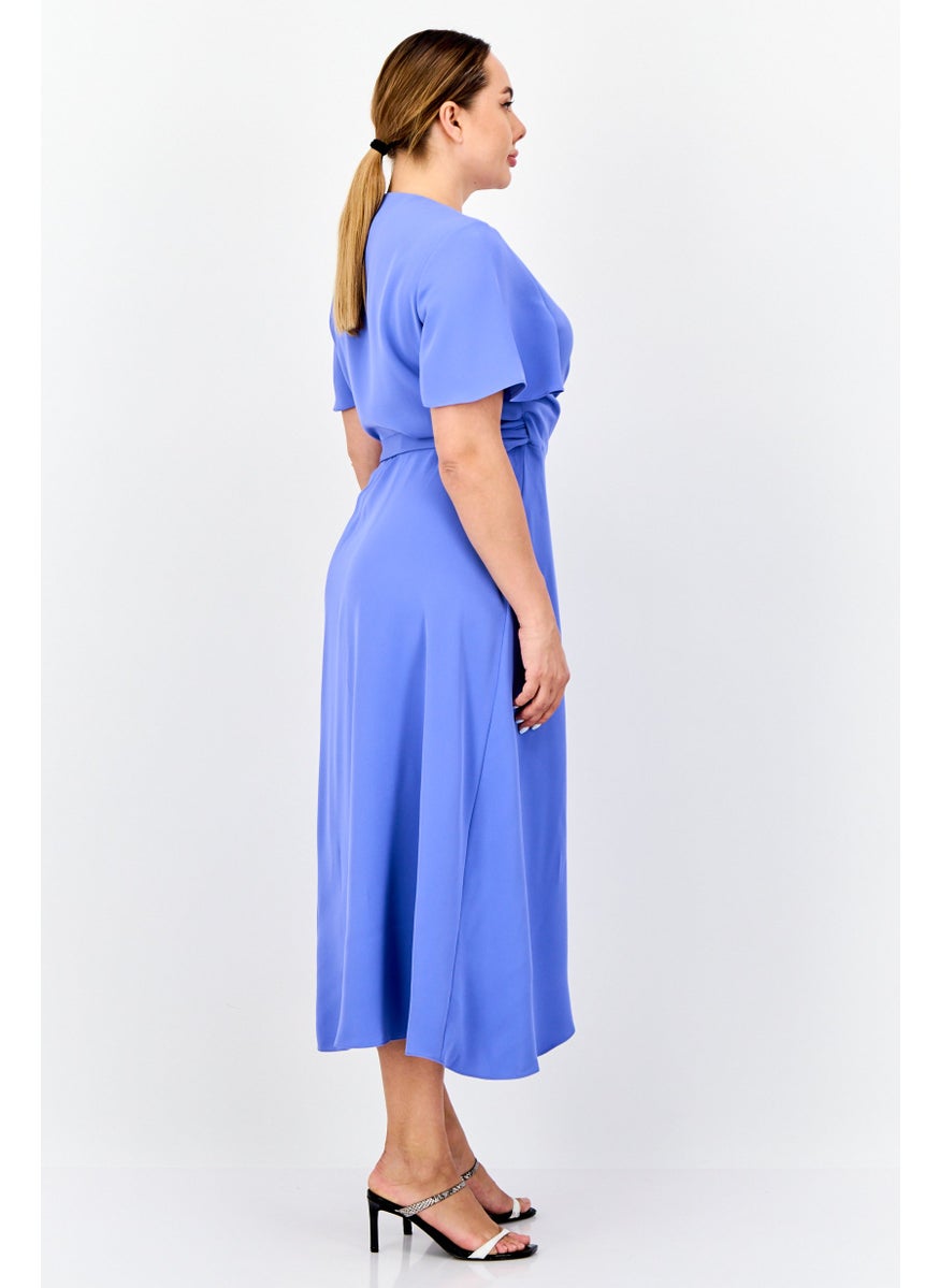 Women Plain Frill Wrap Dress, Purple