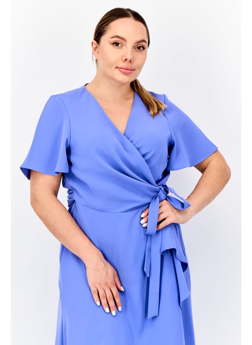 Women Plain Frill Wrap Dress, Purple