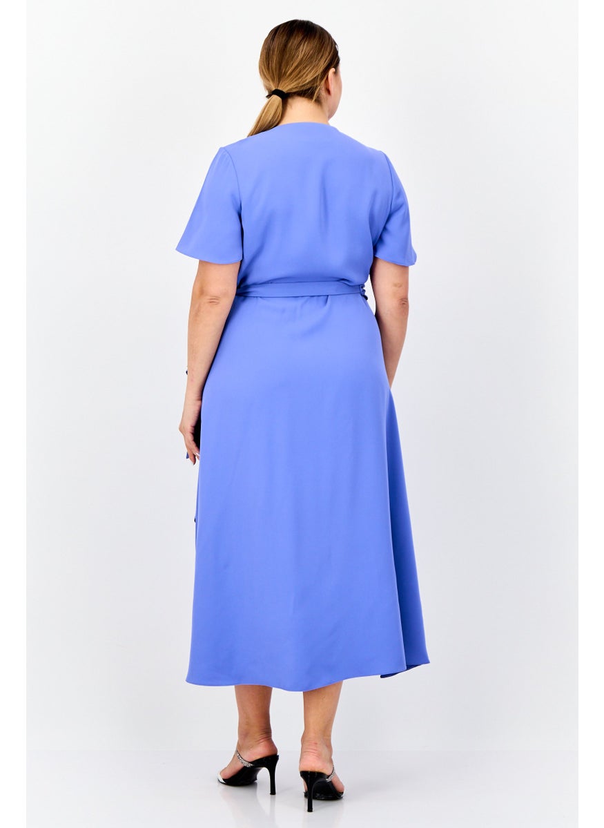 Women Plain Frill Wrap Dress, Purple