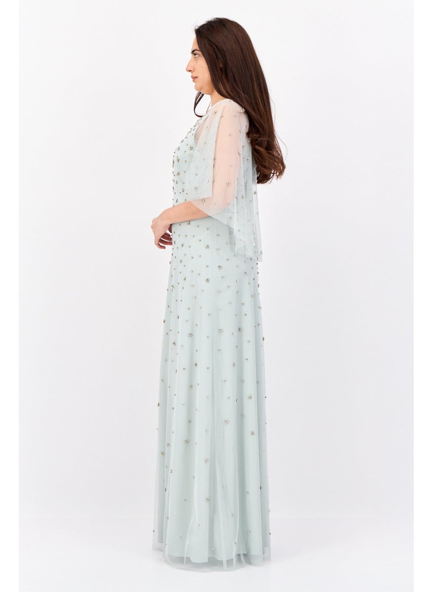 Women Embellished Maxi Dress, Sage Green