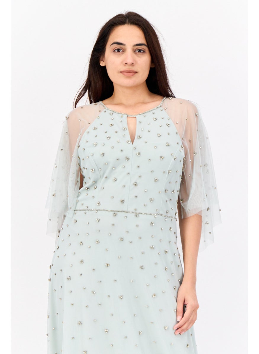 Women Embellished Maxi Dress, Sage Green