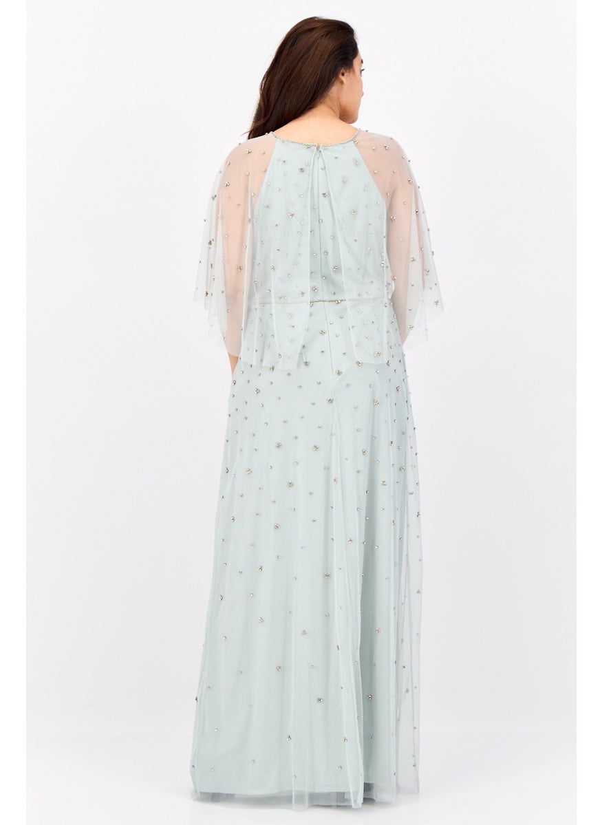 Women Embellished Maxi Dress, Sage Green