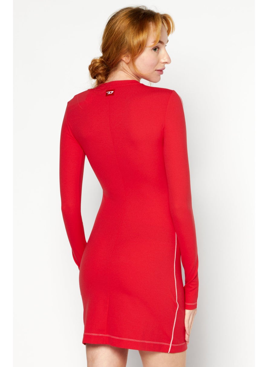 Women Textured Mini Dress, Red Combo