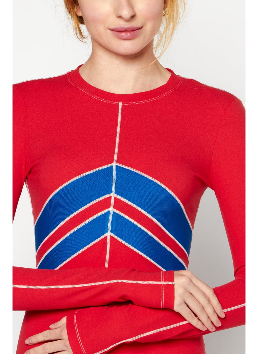 Women Textured Mini Dress, Red Combo