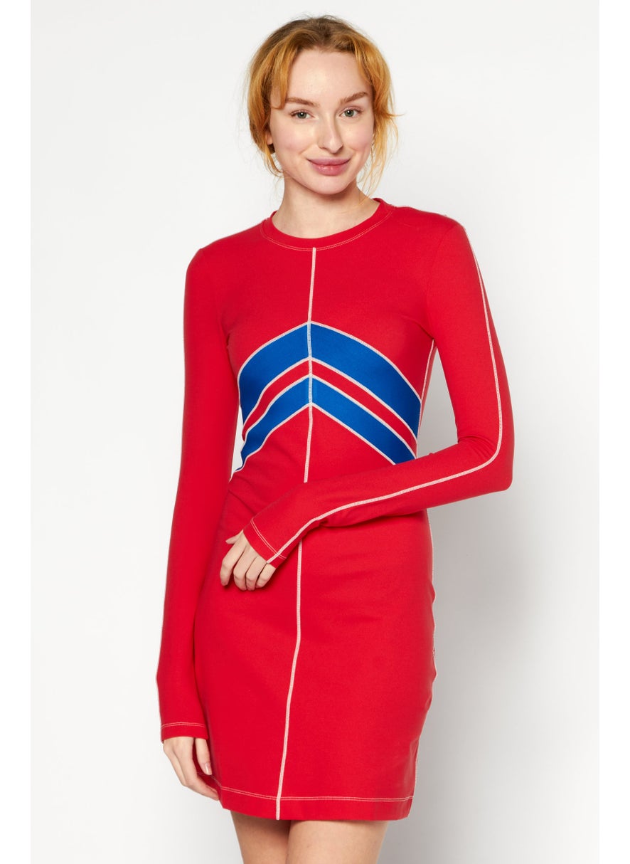 Women Textured Mini Dress, Red Combo