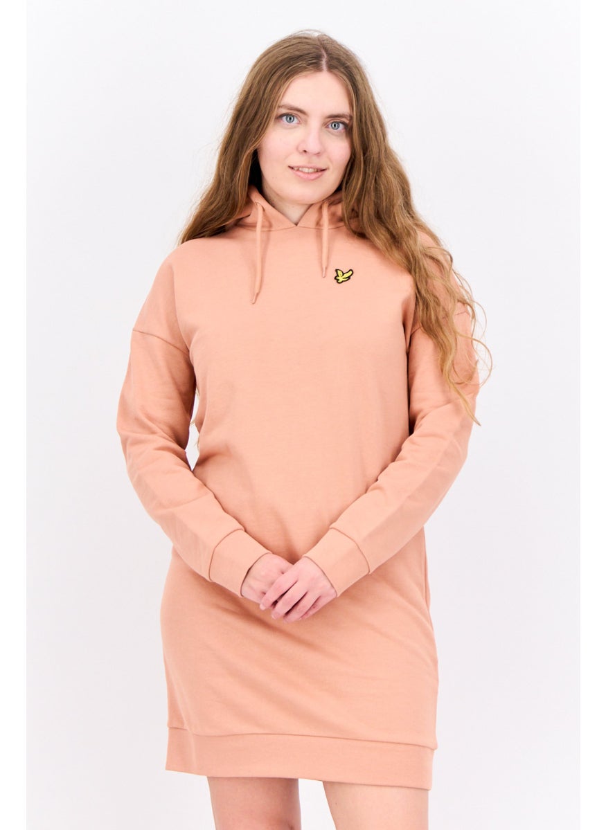 Women Hood Long Sleeves Sweater Dress, Dusty Peach