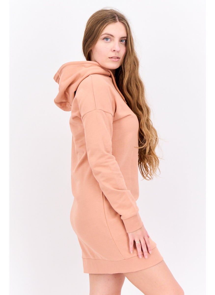 Women Hood Long Sleeves Sweater Dress, Dusty Peach