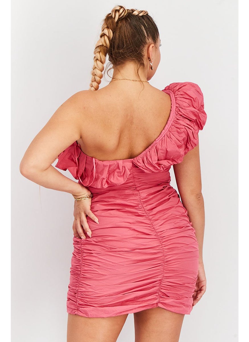 Women Textured Mini Dress, Pink