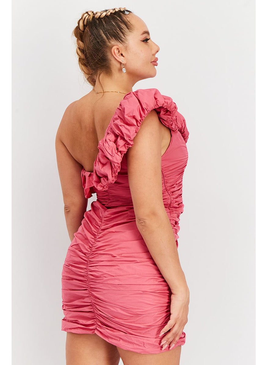 Women Textured Mini Dress, Pink