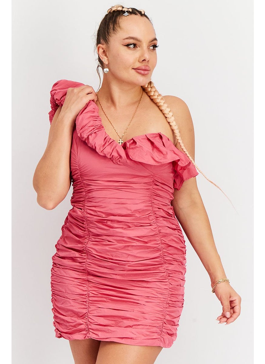 Women Textured Mini Dress, Pink