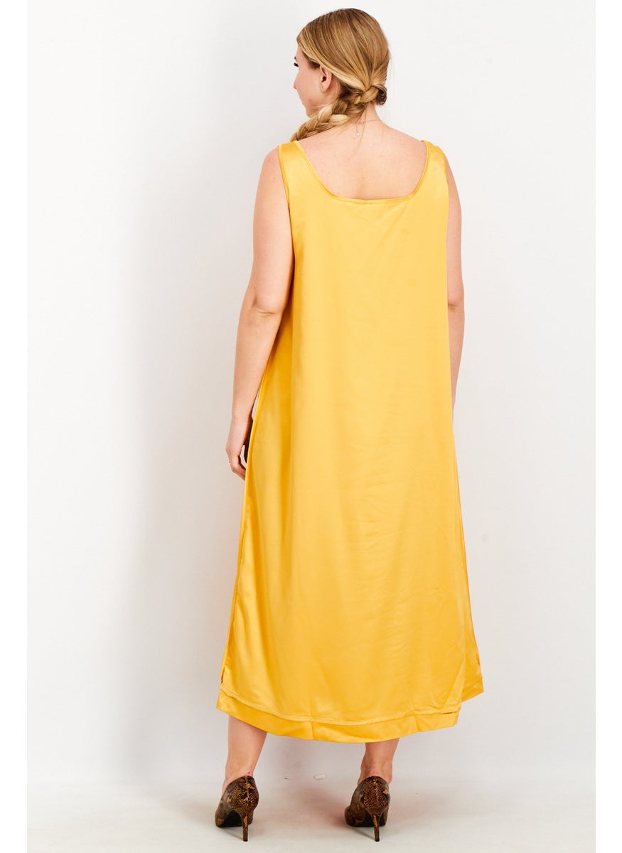 Women Satin Bias Midi Dress, Yellow