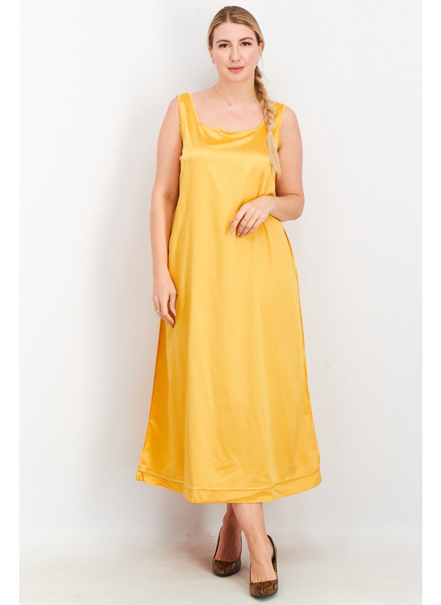 Women Satin Bias Midi Dress, Yellow
