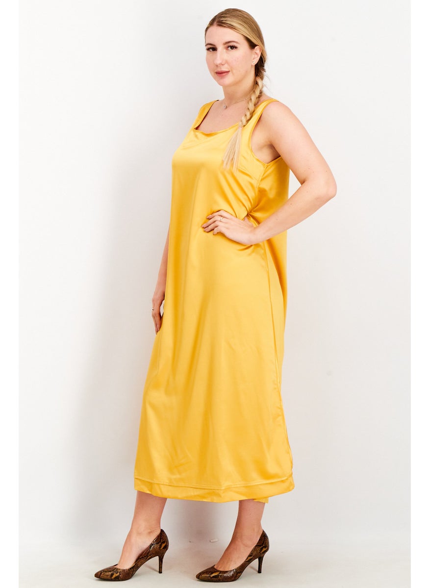 Women Satin Bias Midi Dress, Yellow