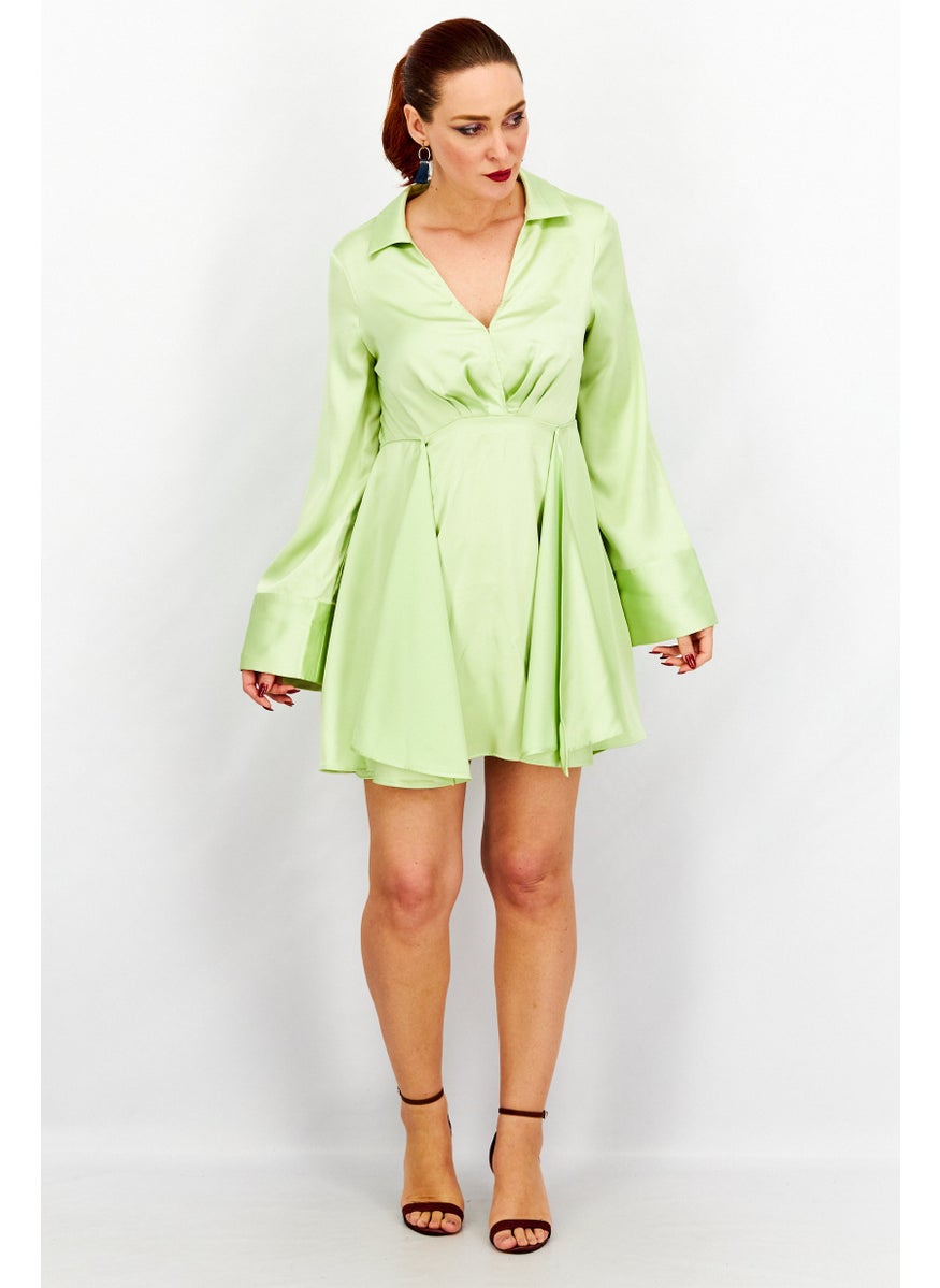Women Textured Shirt Dress, Apple Green