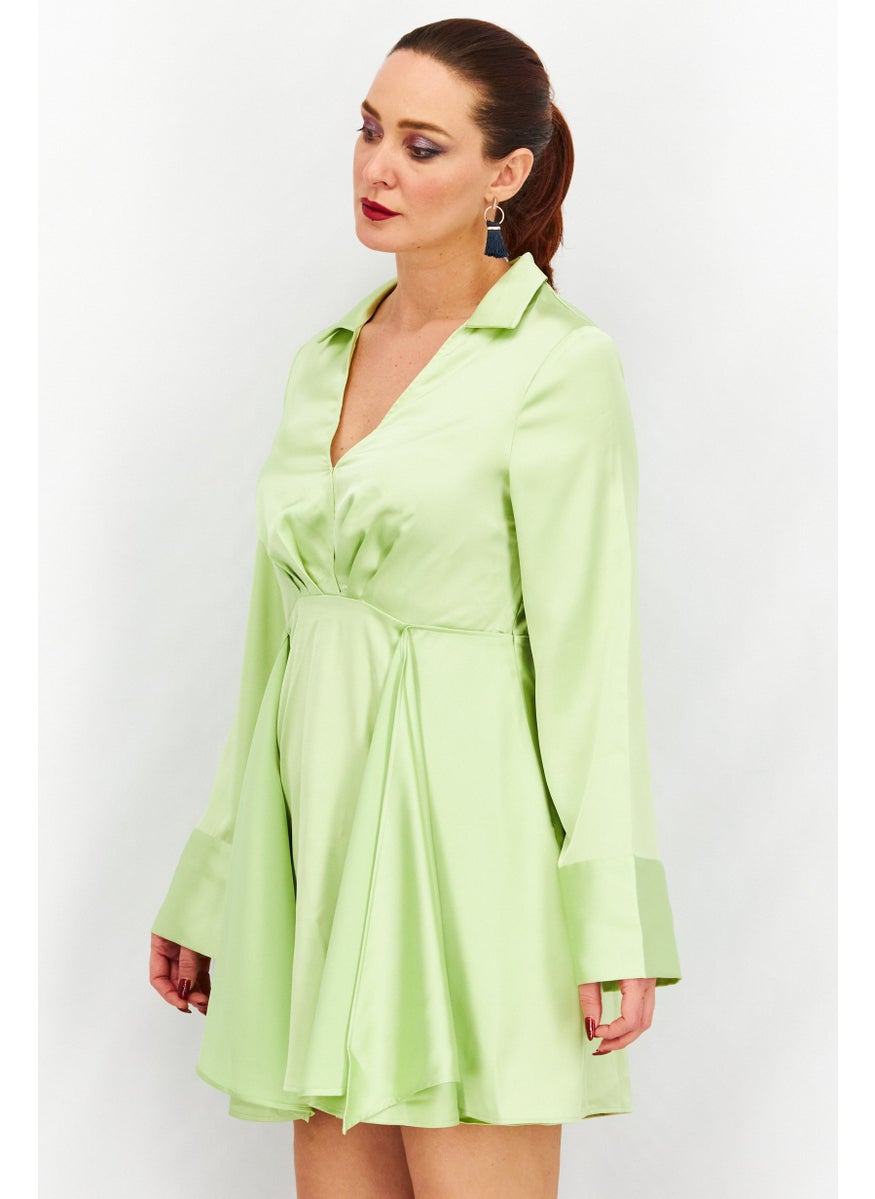 Women Textured Shirt Dress, Apple Green