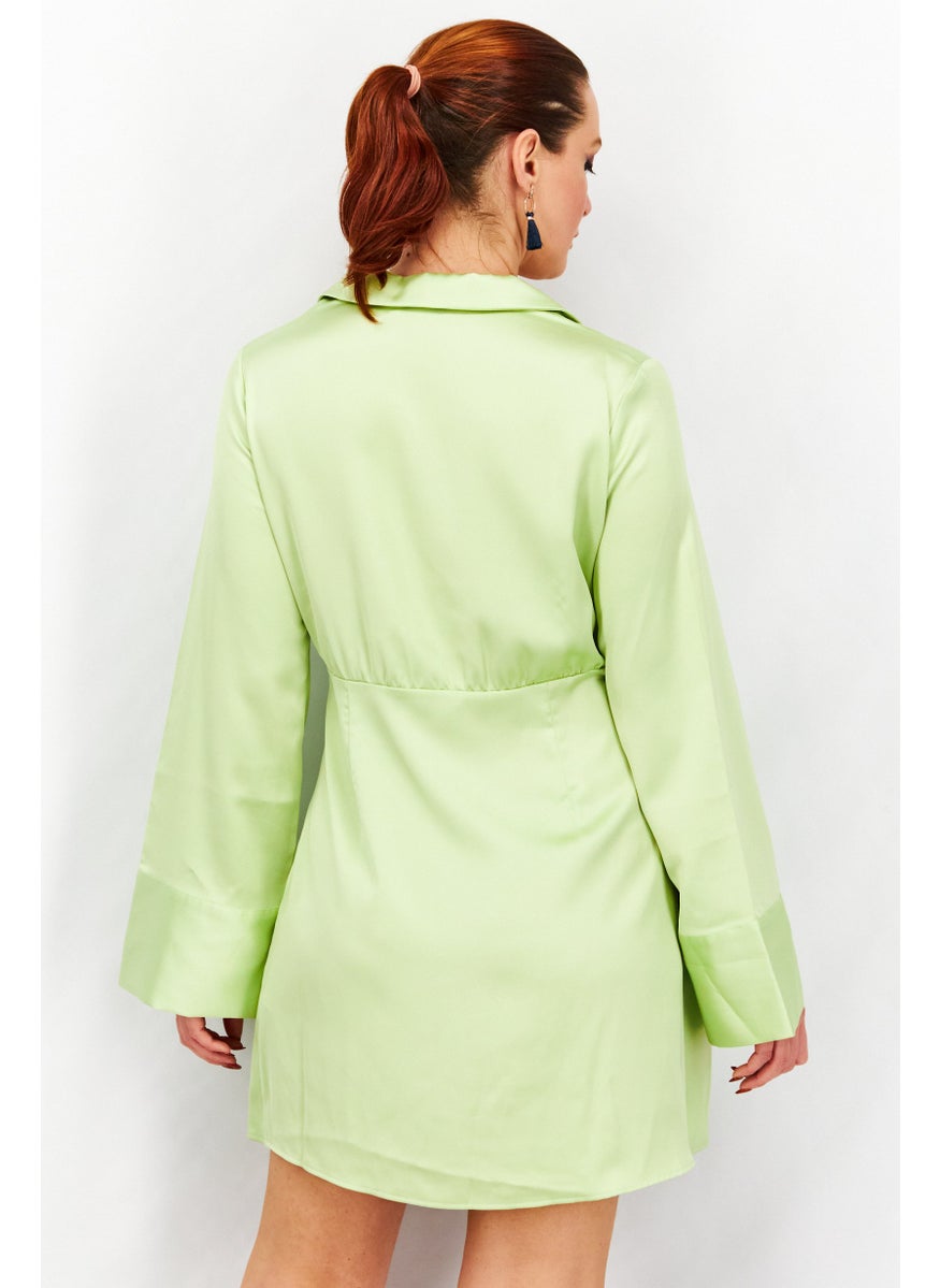 Women Textured Shirt Dress, Apple Green