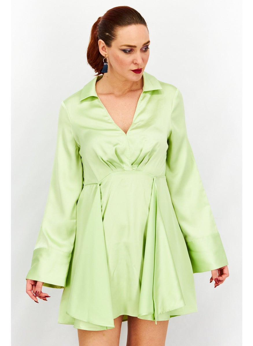 Women Textured Shirt Dress, Apple Green