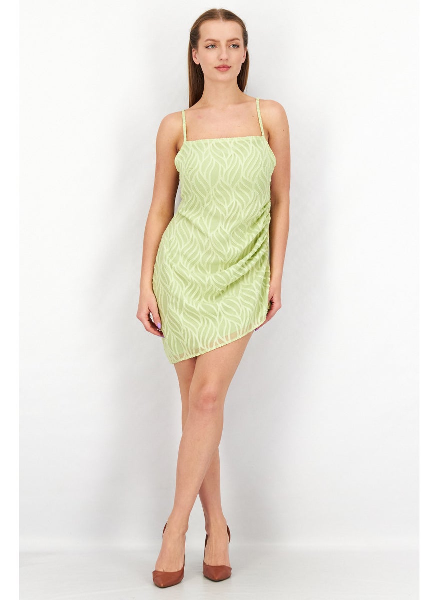 Women Textured Open Back Mini Dress, Light Green