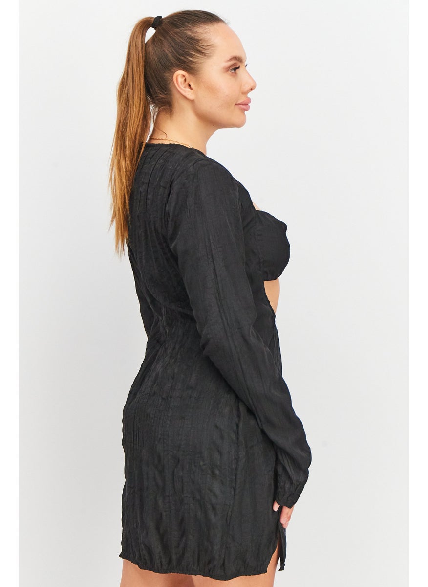Women Textured Cups Front Mini Dress, Black