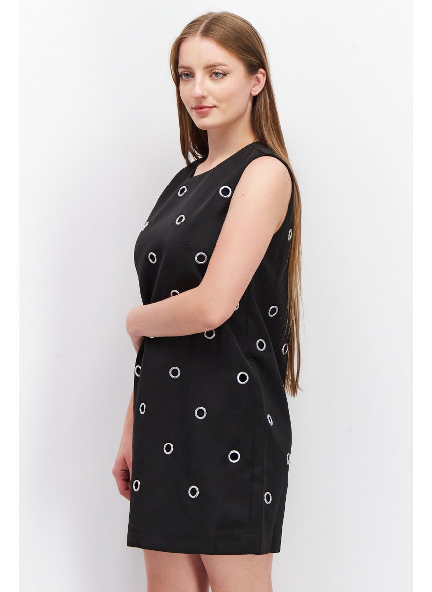 Women Textured Mini Casual Dress, Black