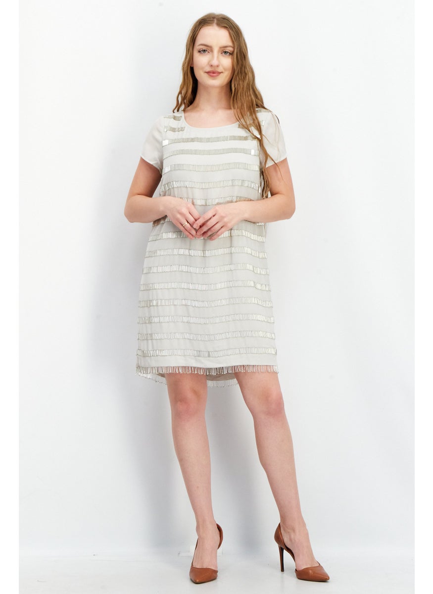 Women Metallic Mini Casual Dress, Grey