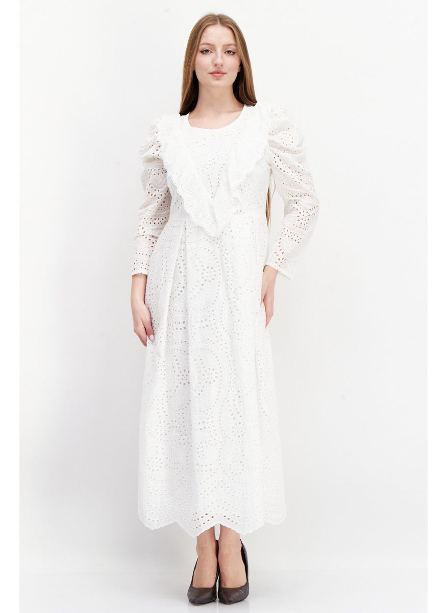 Women Embroidered Maxi Dress, White