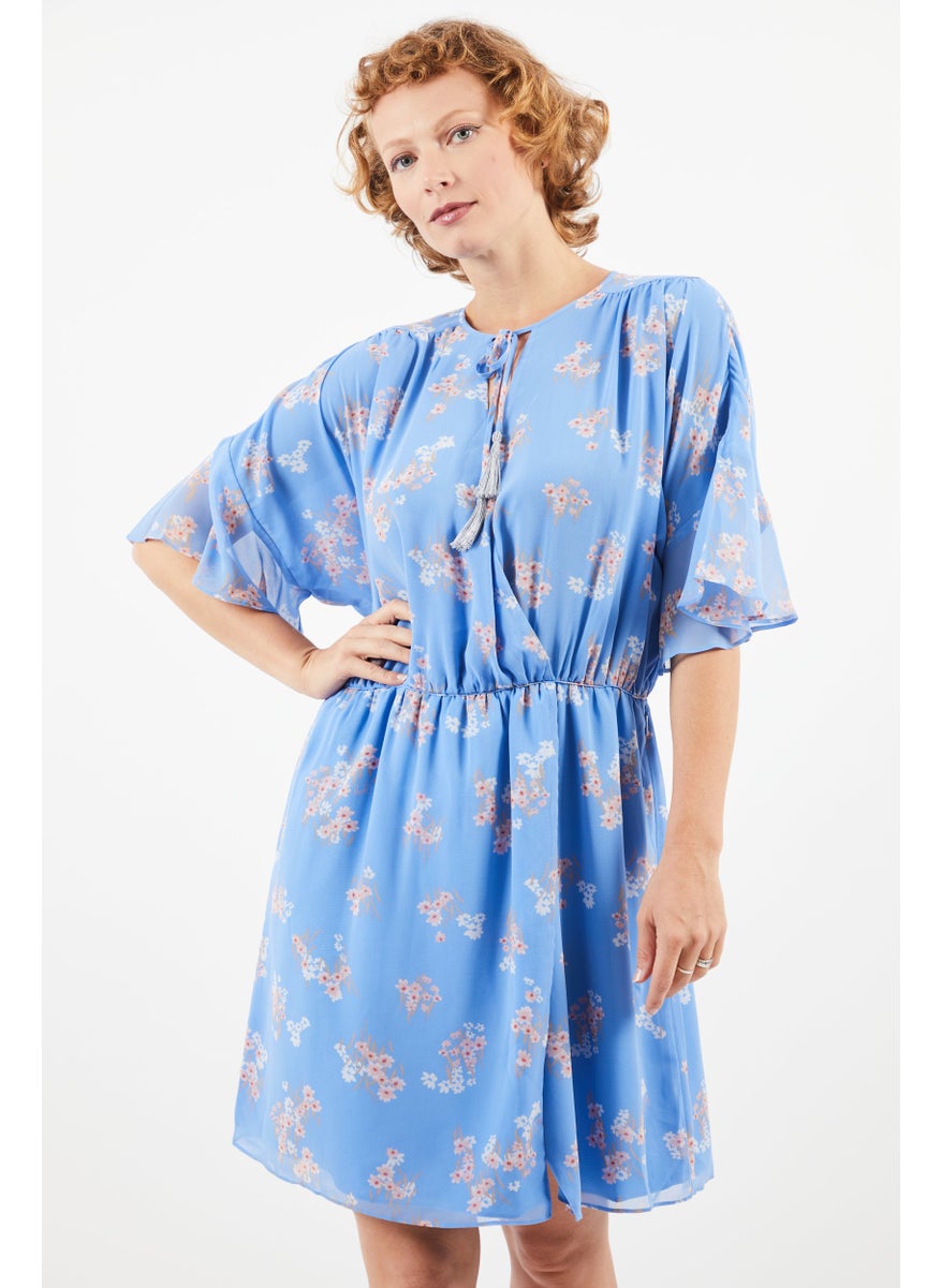 Women Floral Mini Casual Dress, Light Blue Combo
