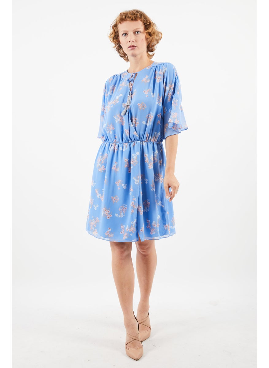 Women Floral Mini Casual Dress, Light Blue Combo