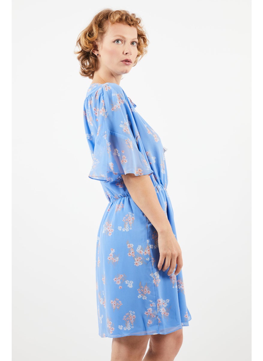 Women Floral Mini Casual Dress, Light Blue Combo