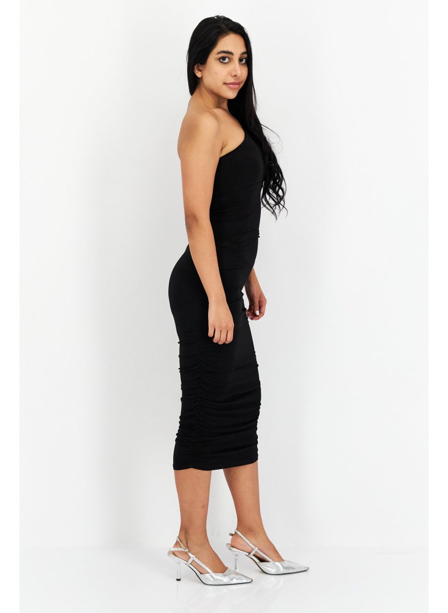 Women Plain Casual Maxi Dress, Black