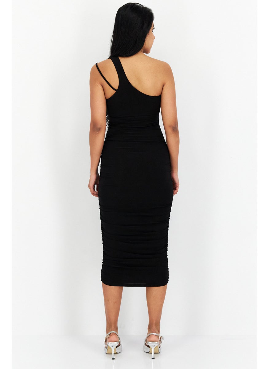 Women Plain Casual Maxi Dress, Black