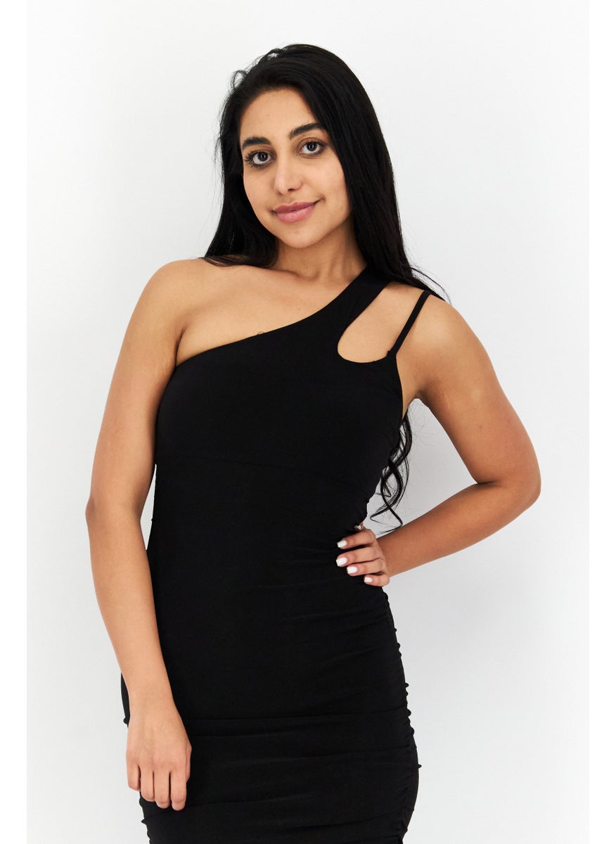 Women Plain Casual Maxi Dress, Black