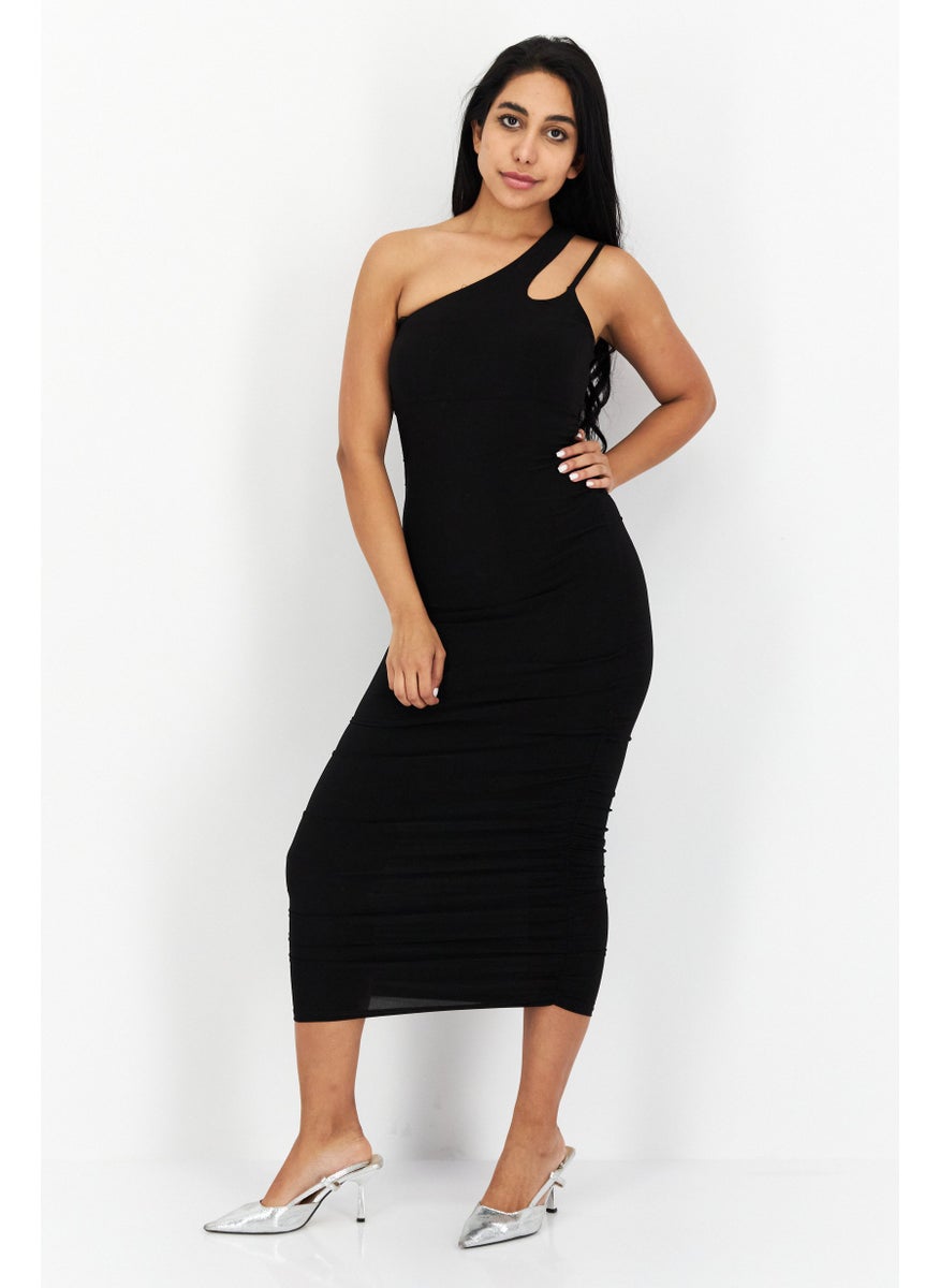Women Plain Casual Maxi Dress, Black