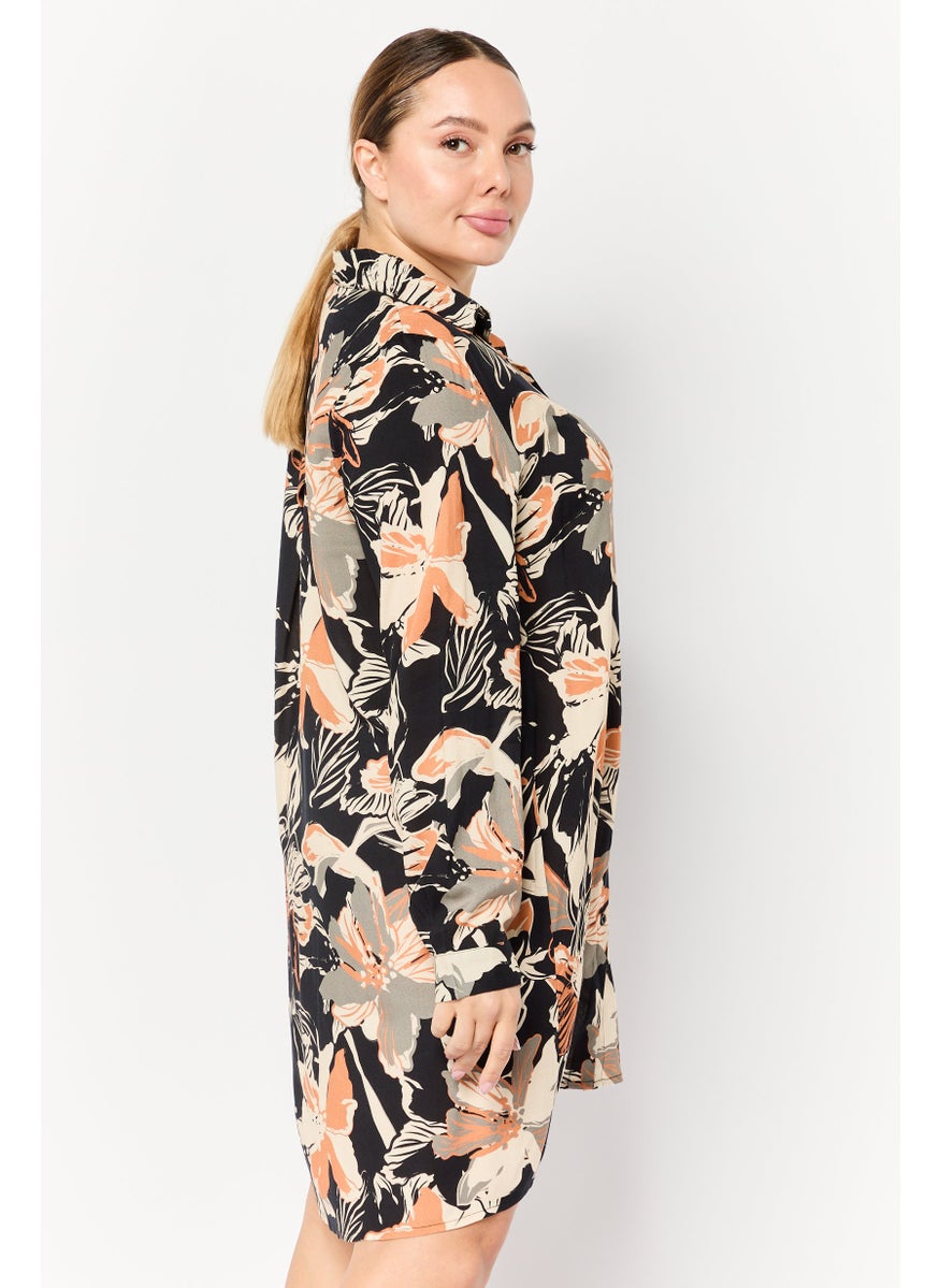 Women Allover Print Shirt Dress, Multicolor