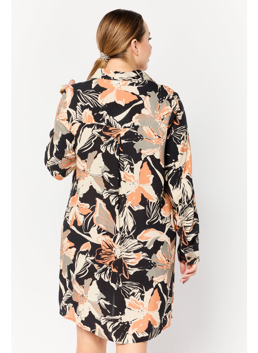 Women Allover Print Shirt Dress, Multicolor