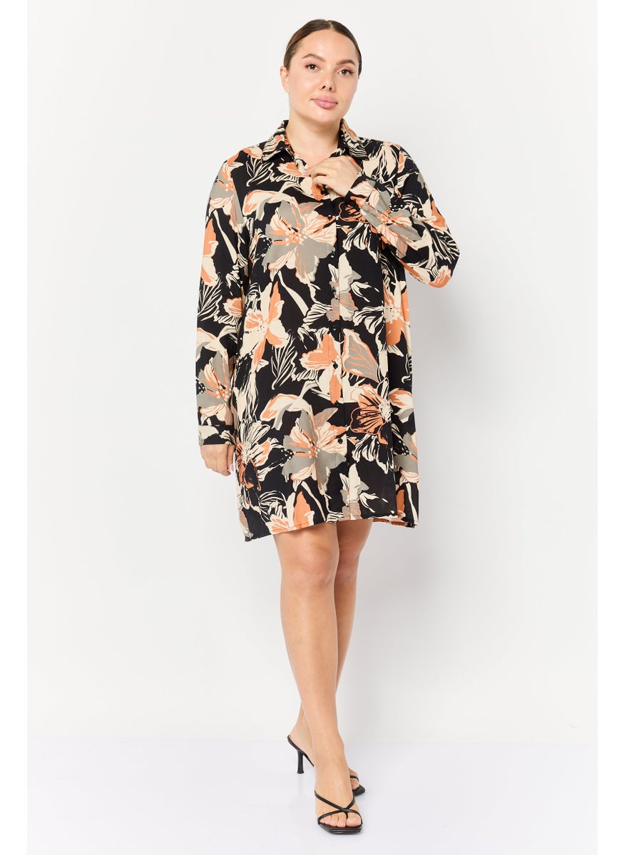 Women Allover Print Shirt Dress, Multicolor