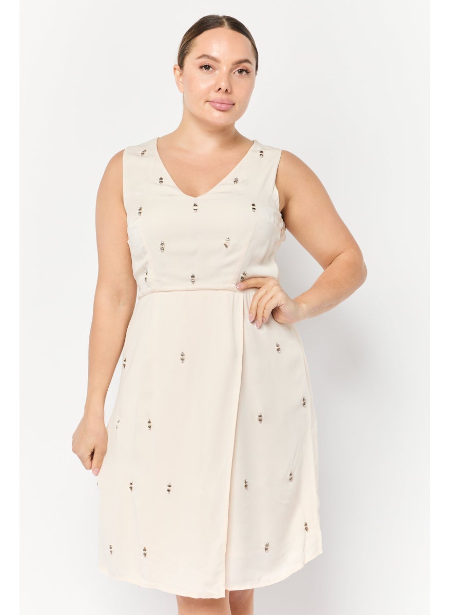 Women Rhinestone Mini Dress, Cream