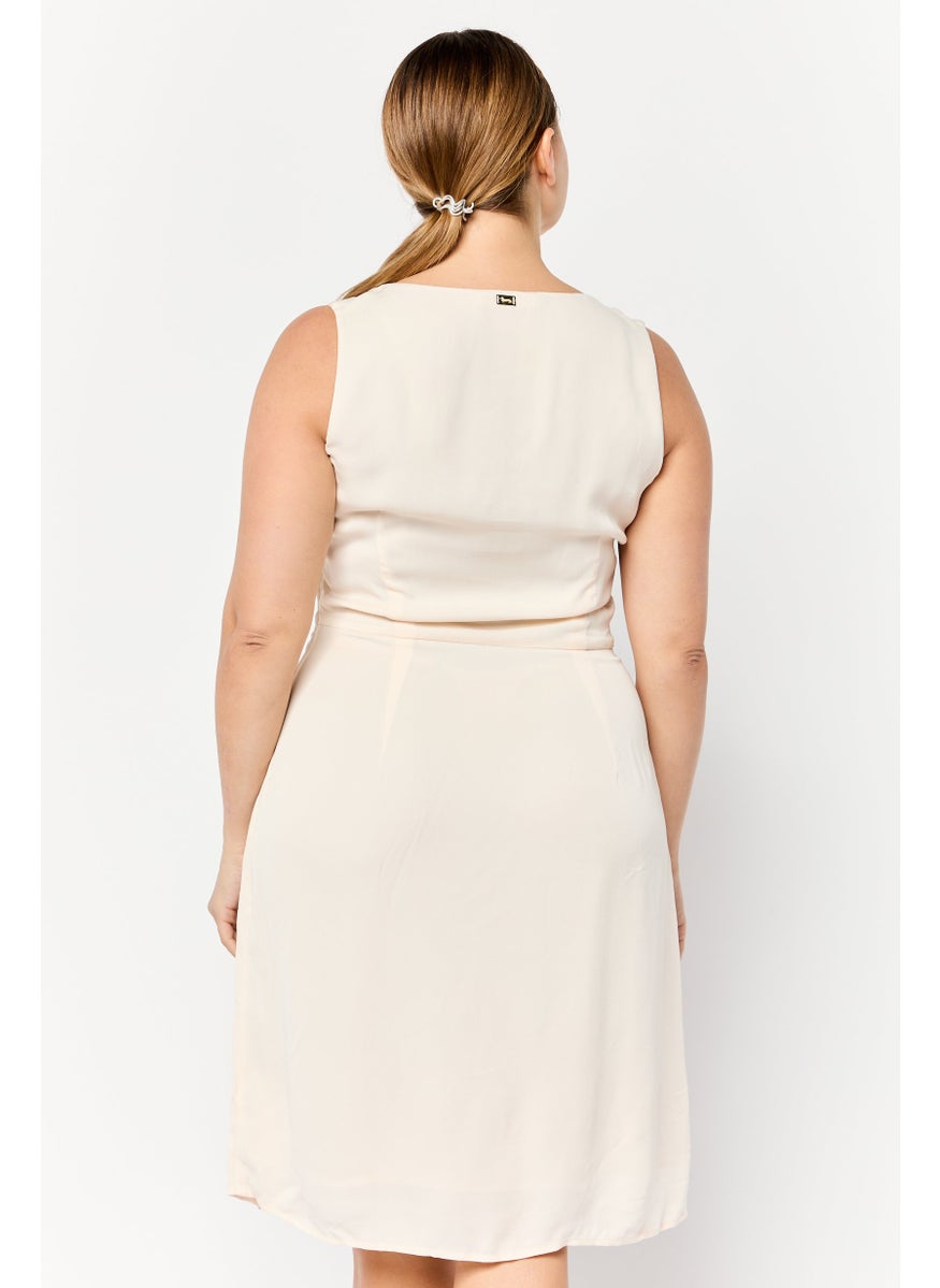 Women Rhinestone Mini Dress, Cream