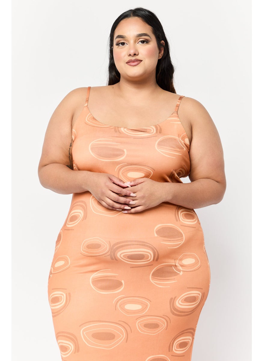 Women Curve Allover Print Bodycon Dress, Brown
