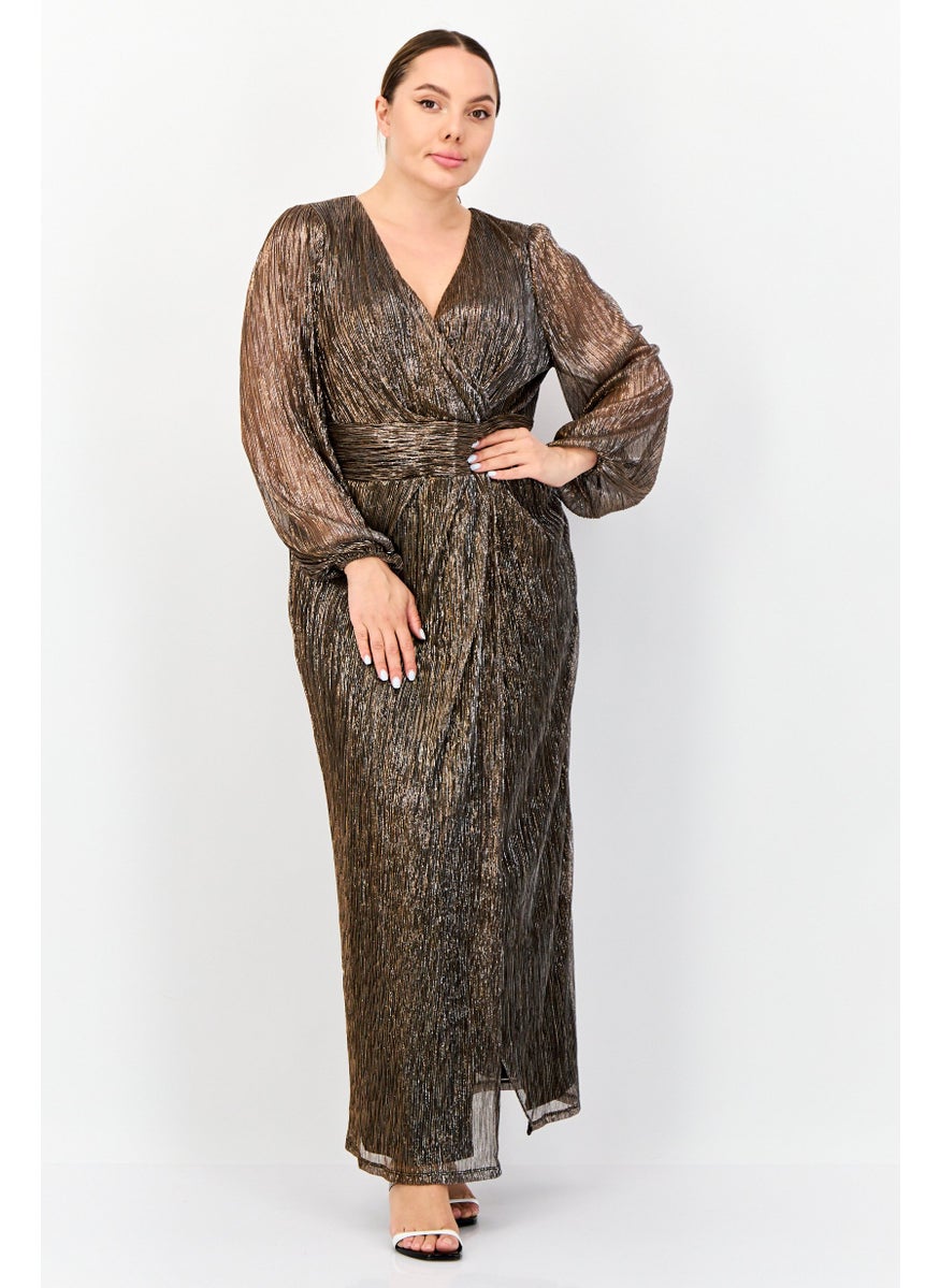 Women Petite Space Dye Maxi Dress, Brown