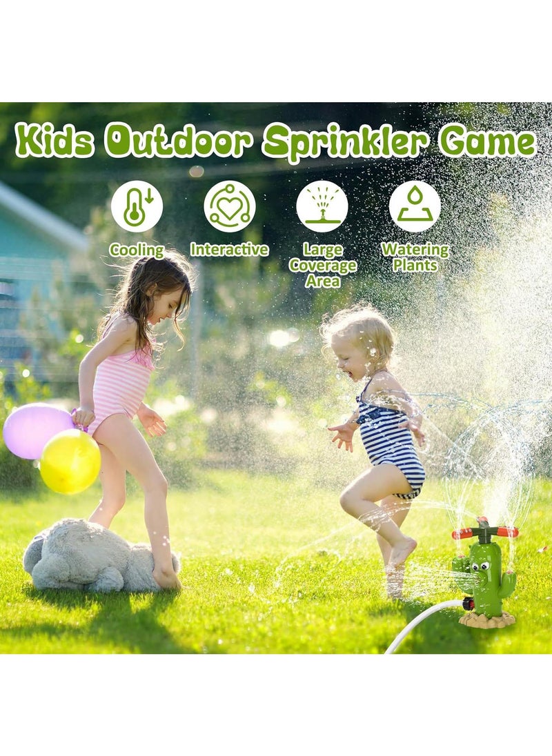 Cactus Water Sprinkler For Kids 360° Rotating Outdoor Water Toy Lawn Sprayer For Toddlers Ideal For Garden & Backyard Play Suitable For Boys & Girls Ages 3-8