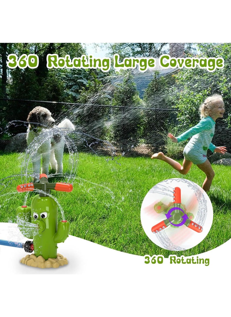 Cactus Water Sprinkler For Kids 360° Rotating Outdoor Water Toy Lawn Sprayer For Toddlers Ideal For Garden & Backyard Play Suitable For Boys & Girls Ages 3-8