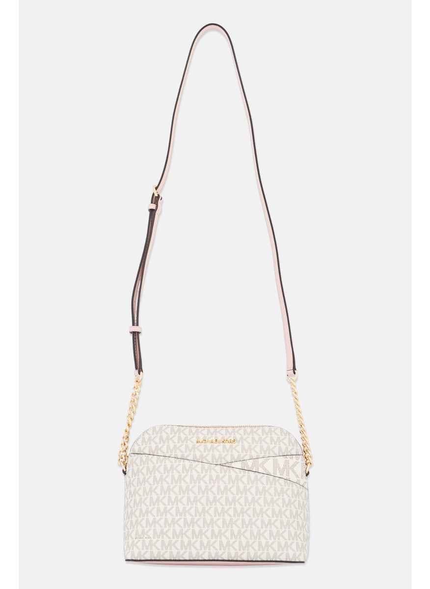 Women Monogram Pattern Cross Body Bag 17,5 H x 21,5 L x 9 W cm, Ivory