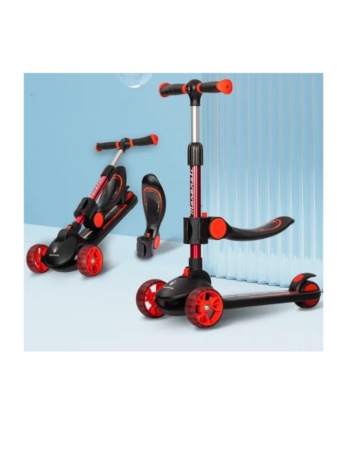 Kid's Scooter 3 Wheels Big Pedal Foldable Kick Scooter with Music, Height Adjustable with LED Light Wheels