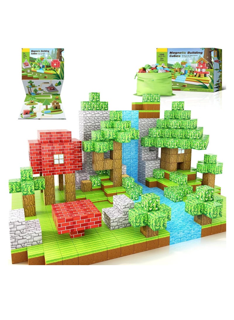 100PCS Magnetic Blocks-Build Mine Magnet World Set, Magnetic Blocks Building Toys, Magnetic Tiles Building Blocks Toddler Toys, STEM Sensory Outdoor Toys, Magnet Toys for Boysu0026Girls Ages 5-7