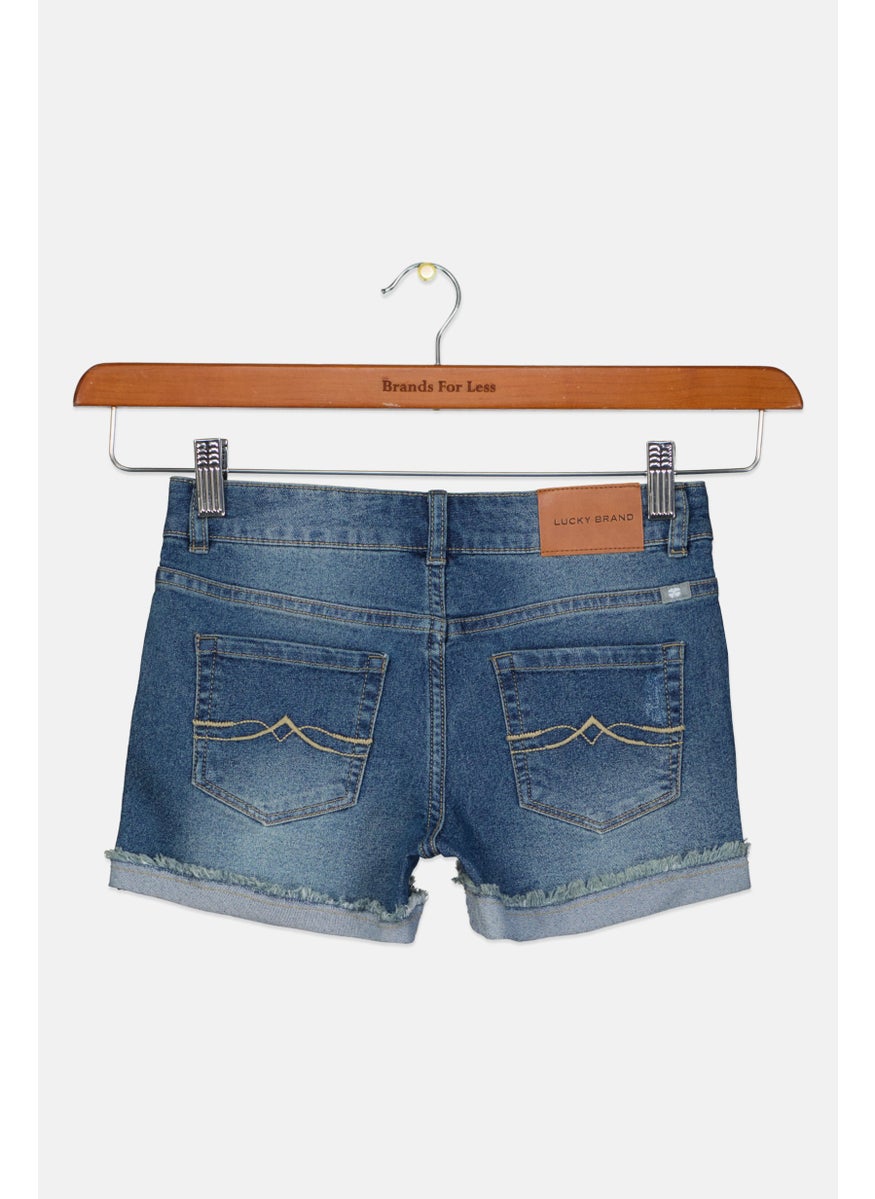 Kids Girl Washed Ripped Denim Short, Blue