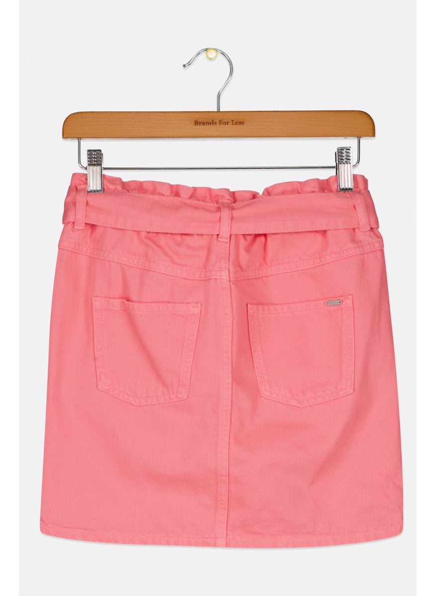 Kids Girl Solid Belted Skirts, Pink